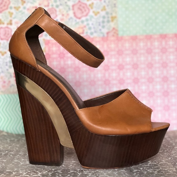 Vince Camuto Shoes - Cognac leather wedges ankle strap sandal platforms